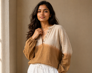 Blusa de rayón con efecto ombré para mujer, camisa de manga larga, top informal de verano para vacaciones - Product Image 1