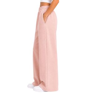<b>Light</b> Pink Wide Leg Sweatpants Women Elastic Waist Loose Fit Cotton Fleece <b>Trousers</b> Oversized Lounge Pants Casual Streetwear - Product Image 3