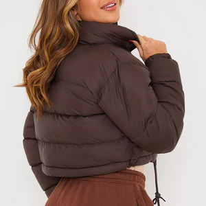 Oversized Polyester <b>Cropped</b> <b>Puffer</b> <b>Jackets</b> for Ladies Warm Winter Bubble Coat with Detachable Collar and Zipper Closure - Product Image 2