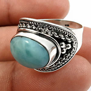 Unique Design Blue Larimar Gemstone <b>Ring</b> 925 Solid Sterling Silver Stamped Fine Bohemian Jewelry For Women Healing <b>Crystal</b> <b>Ring</b> - Product Image 3