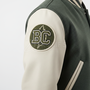 <b>Men's</b> <b>Cream</b> Varsity <b>Jacket</b> Wool Nylon Leather Sleeve Embroidered B 49 Logo Preppy Style Autumn Turn Down Collar Plus Size - Product Image 4
