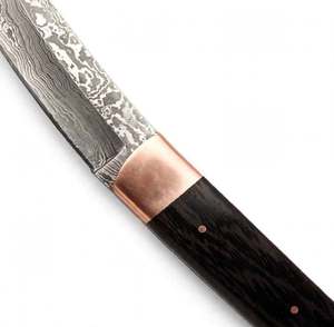 Cuchillo de Camping Personalizado Hecho a Mano de Acero de Damasco, Hoja Fija con Punta Caída, DIY OEM, Mango de Ébano Oscuro, Empuñadura de Cobre, Funda de Cuero - Product Image 4