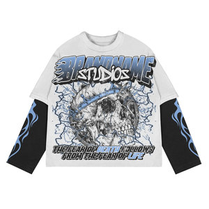 เสื้อยืดแขนยาวโอเวอร์ไซส์ผู้ชาย แบรนด์เนม ลายพิมพ์หัวกะโหลก สไตล์สตรีทแวร์ คอกลม แต่งขอบตัดกัน ผ้าเจอร์ซีย์คอตตอน 100% - Product Image 5