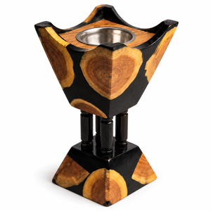 Brûleur d'encens artisanal en résine et bois avec insert en acier inoxydable, brûleur d'arômes décoratif moderne, fabricant en gros - Product Image 3