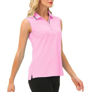 Index Women's Sleeveless <b>Polo</b> <b>Shirt</b> Solid <b>Pink</b> Breathable Woven Sport Top Casual Fit Regular Length - Product Image 5