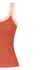 Débardeur Femme Personnalisé en Coton Orange Brûlé avec Bordure en Dentelle, Coupe Ajustée, Sans Manches, Style Basique Doux pour l'Été - Product Image 2