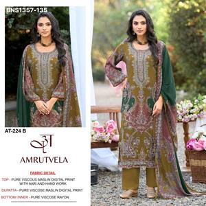 Collection de costumes semi-cousus en viscose mousseline de qualité supérieure avec impression numérique, broderie Aari et travail manuel, fournisseur indien - Product Image 6
