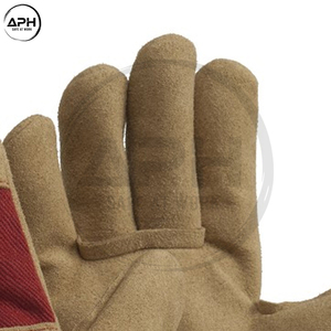 Gants de travail en cuir de vachette marron, paume renforcée en toile rouge, manchette caoutchoutée, gants de construction robustes - Product Image 5