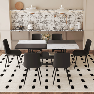 71*35.4 pollici sala da pranzo bianco nero impiombato funzione di stoccaggio tavolo 6 artificiali PU curvo sedie disegno cuscino allargato - Product Image 3