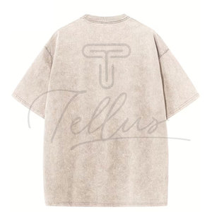 T-shirt décontracté en coton pour homme, style vintage streetwear, coupe oversize à épaules tombantes, délavé à l'acide, avec logo personnalisé - Product Image 2