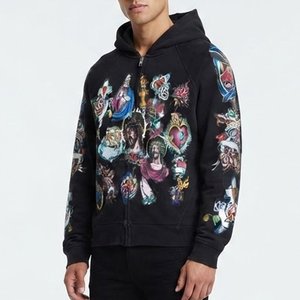 High Selling Custom Logo High Men's <b>Black</b> <b>Zip</b>-<b>Up</b> <b>Hoodie</b> With Religious Art Print Regular Fit Cotton Knitted Casual Autumn Wear - Product Image 1