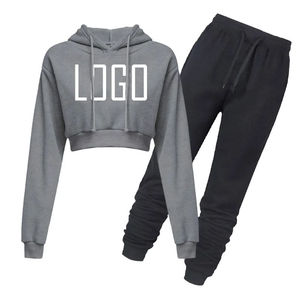 Conjunto Deportivo de 2 Piezas para Mujer, Sudadera Corta con Capucha y Logotipo Personalizado, Forro Polar, Manga Larga, para Actividades al Aire Libre - Product Image 5