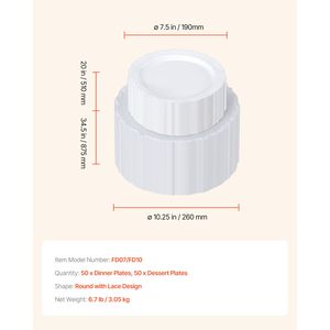 Platos de Plástico Desechables Blancos Resistentes de 9.8 Pulgadas, Paquete de 100 Unidades, 50 Platos de Plástico de 9.8 Pulgadas - Product Image 4