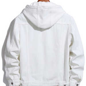 Men White <b>Denim</b> <b>Jacket</b> 100 Cotton Winter Casual Zipper Hoodie Style Streetwear Outerwear - Product Image 5