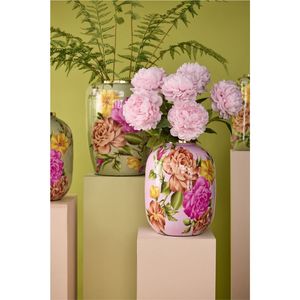 Vase en émail métallique rose floral de luxe, décoratif, peint à la main avec feuille d'or, pot à fleurs, centre de table intérieur, décoration de bureau en émail - Product Image 3