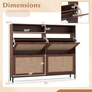 Boho Style Freestanding Shoe Cabinet Organizer with 4 Flip Drawers and <b>Open</b> Shelves for Entryway - Product Image 4