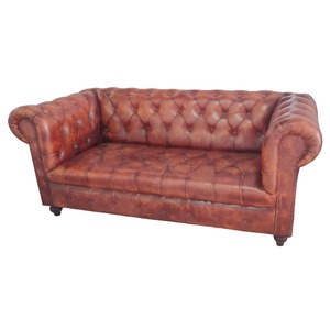 Designer 2 Seater Chesterfield Sofa Genuine Leather with Luxury Upholstery and Wooden Frame Compact Loveseat for Living Room - Product Image 1