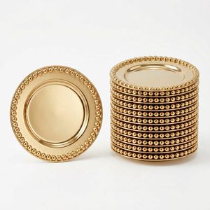 Assiette de service 18 cm en acier inoxydable SS304, faite à la main, avec bordure perlée Kesari et finition PVD Or Champagne, pour la décoration de la maison et des hôtels - Product Image 3
