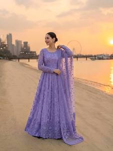 Purple Embroidered Indian Floor-Length Heavy Gown Traditional Indian Wedding Dress Women Loose Fit Rayon Ethnic Wear - Product Image 2