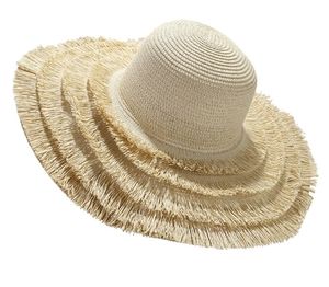 Chapeau de soleil en paille souple à large bord ondulé avec pompons, idéal pour les vacances en plein air et la plage, pour femmes et dames - Product Image 1