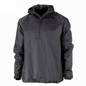 Chaqueta Cortavientos con Capucha para Hombre, Color Negro con Detalles Rojos, Media Cremallera, Anorak, Puños Elásticos, Deportiva, Ligera, de Poliéster - Product Image 1