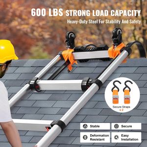 Set di 2 Ganci per Tetto in Acciaio Resistente con Ruota Fissa e Barra Girevole, Estensione per Grondaia, Stabilizzatore per Scala - Product Image 2