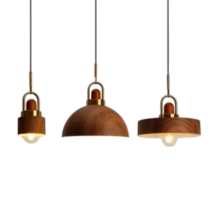 Lámpara colgante rústica de madera de nogal y metal, lámpara colgante de techo industrial ajustable para sala de estar, bar, restaurante - Product Image 1