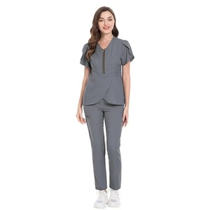 Women's <b>Scrub</b> <b>Top</b> Short Sleeve V-Neck With Pockets Hospital Uniform Woven Cotton Polyester Blend - Product Image 2