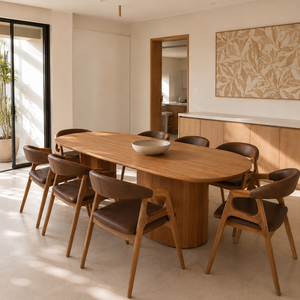 Ensemble de table à manger en teck massif moderne avec chaises rembourrées pour café, restaurant, hôtel, villa, complexe hôtelier, mobilier de maison - Product Image 1