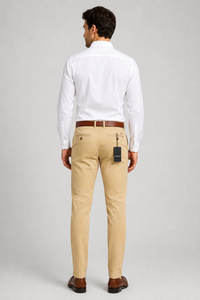 Force 2 Win Men's Khaki Chino Pants <b>Canvas</b> Fabric Straight Fit Mid Waist Smart Casual Breathable Lightweight Quick Dry Button - Product Image 3