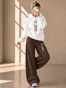 Custom Women <b>Oversized</b> Hooded Solid <b>Hoodie</b> and Wide Leg Sweatpants Set Casual <b>Fleece</b> Two Piece Autumn Tracksuit Wholesale - Product Image 3
