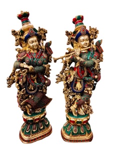 Estatua grande de Radha Krishna en latón con detalles en piedra, ídolos de dioses en latón, estatua de Radha Krishna con detalles en piedra. - Product Image 3