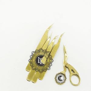 Pinzas profesionales para extensión de pestañas chapadas en oro, acero inoxidable de primera calidad, probadas a mano con punta puntiaguda, Etiqueta Privada - Product Image 2