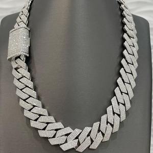 Luxury S925 Silver Moissanite <b>Statement</b> <b>Necklace</b> Rhodium Plated Link Chain Geometric Pattern Men's Everyday Wear - Product Image 6