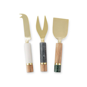 Custom Wholesale Modern Design Mixed Material <b>Cheese</b> Tools Marble & Wooden Handle Gold Plated <b>Cheese</b> <b>Knives</b> <b>Set</b> For Hotels - Product Image 1