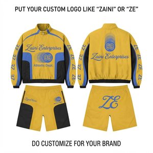Ensemble court coupe-vent en polyester léger de qualité supérieure 300g Jaune Bleu Noir Uni avec logo personnalisé imprimé Vêtements de sport à capuche pour hommes - Product Image 1