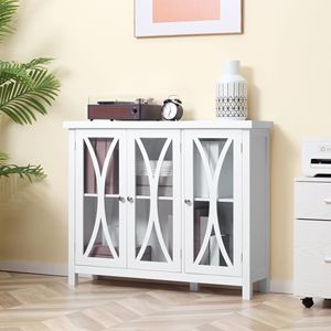 Credenza Moderna Bianca con Ante in Vetro, Mobile da Cucina con Spazio di Archiviazione per Sala da Pranzo o Camera da Letto - Product Image 2