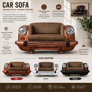 Sofá de Cuero Genuino de Primera Calidad con Diseño de Asiento Delantero de Auto Clásico |   Sofá de 2 Plazas Hecho a Mano de Estilo Industrial Automotriz |   Muebles de Salón Retro de Lujo - Product Image 3