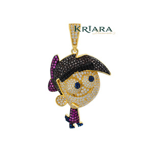 Colgante de Moissanita Chapado en Oro de 18K con Diseño de Dibujos Animados, Corte Brillante Redondo, Microincrustaciones, Estilo Hip Hop, Unisex, para Uso Diario - Product Image 1