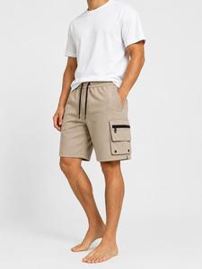 Shorts cargo kaki unis pour hommes, taille mi-haute, cordon de serrage, séchage rapide, écologiques, décontractés, style bermuda, poches zippées, en toile LOW - Product Image 5