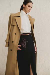 Manteau Trench pour Femme 100% Coton Hiver Long Double Boutonnage Col Cranté Épais et Chaud - Product Image 3
