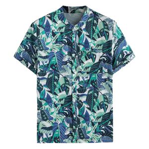 เสื้อเชิ้ตฮาวายพิมพ์ลายใบไม้สีเขียว แขนสั้น สไตล์ลำลอง สำหรับวันหยุดพักผ่อนริมชายหาด ระบายอากาศได้ดี ติดกระดุม - Product Image 1