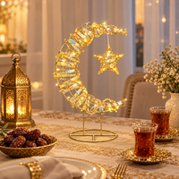 Décoration de table en forme de croissant, petite et durable, fonctionnant sur piles, avec cadre en fil doré et ruban irisé, pour la maison musulmane en période du Ramadan