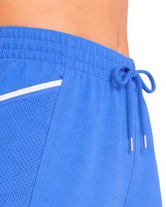 Shorts de sport bleus pour femmes en polyester et élasthanne, respirants, avec empiècements en maille, taille élastique et cordon de serrage, pour la gym, la course, l'entraînement et les loisirs - Product Image 6