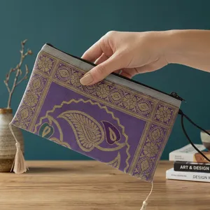 กระเป๋าคลัทช์ซิปงานศิลปะลายลาเวนเดอร์ บาเนราซี ราคาไม่แพงจากอินเดีย - Product Image 6
