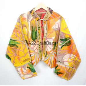 Vintage Indian <b>Kantha</b> Handmade Quilted 100% Cotton <b>Jacket</b> for Women-Eco-Friendly Breathable Winter Ready From Rajasthan - Product Image 1