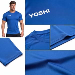 Camiseta Deportiva de Cuello Redondo para Hombre, Manga Corta, para Gimnasio y Fitness, con Elasticidad en 4 Direcciones, Secado Rápido, de Poliéster y Algodón - Product Image 6