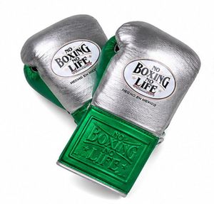 ถุงมือชกมวย No Boxing No Life สีเขียวเมทัลลิก/สีเงิน คุณภาพพรีเมียม ผลิตจากหนังวัวแท้ 100% แบบเต็มนิ้ว - Product Image 2