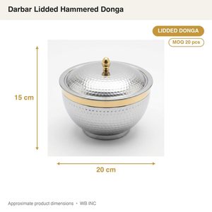 Cuencos Decorativos Hechos a Mano de 20 cm con Tapa y Banda Dorada, de Acero Inoxidable SS304, para Decoración del Hogar, Hotel o Bodas, Marca Darbar, con Diseño Martillado - Product Image 4