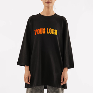 เสื้อยืดคอกลมโอเวอร์ไซส์ แขนสามส่วน สีดำล้วน ทรงหลวม ผ้าฝ้ายเจอร์ซีย์ 100% ระบายอากาศได้ดี ใส่ได้ทุกฤดู - Product Image 4
